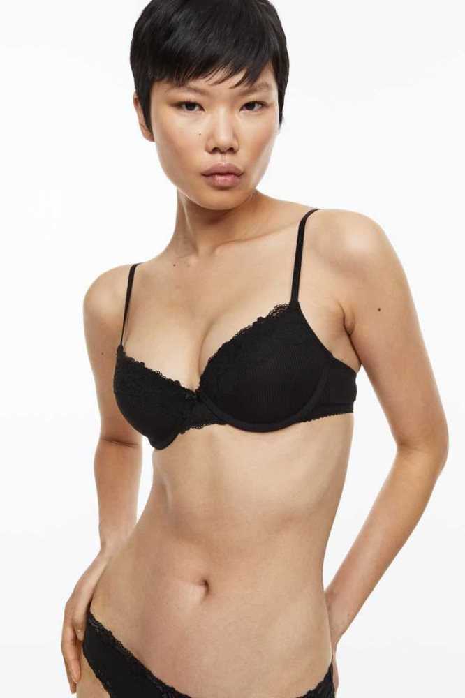 H&M Spitze Push-up Bra Unterwäsche Damen Schwarz | 9487-CTSVG