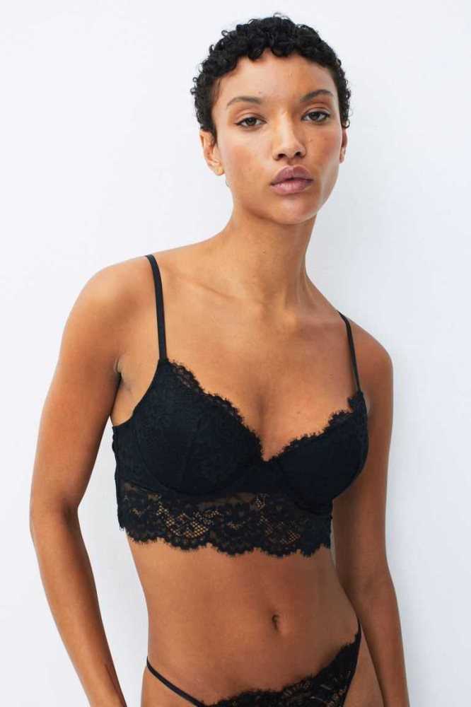 H&M Spitze Push-up Bralette Unterwäsche Damen Schwarz | 5480-DOAQH