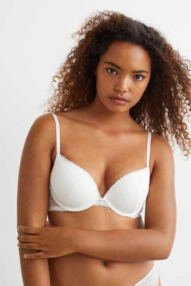 H&M Spitze Super Push-up Bra Unterwäsche Damen Weiß | 5764-UPOQM