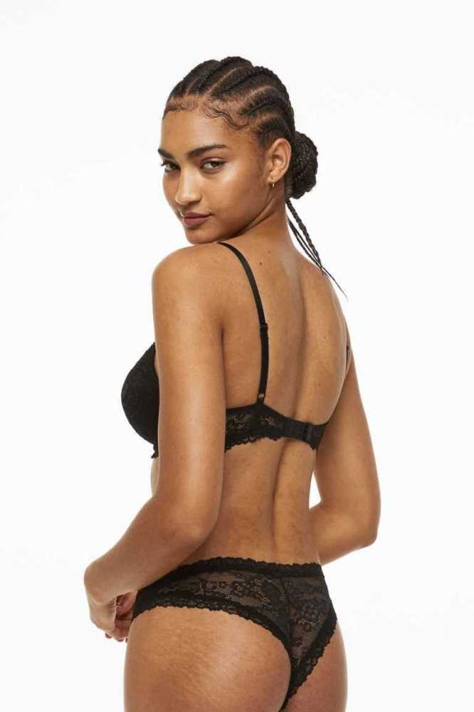 H&M Spitze Super Push-up Bra Unterwäsche Damen Schwarz | 9418-MXIRZ