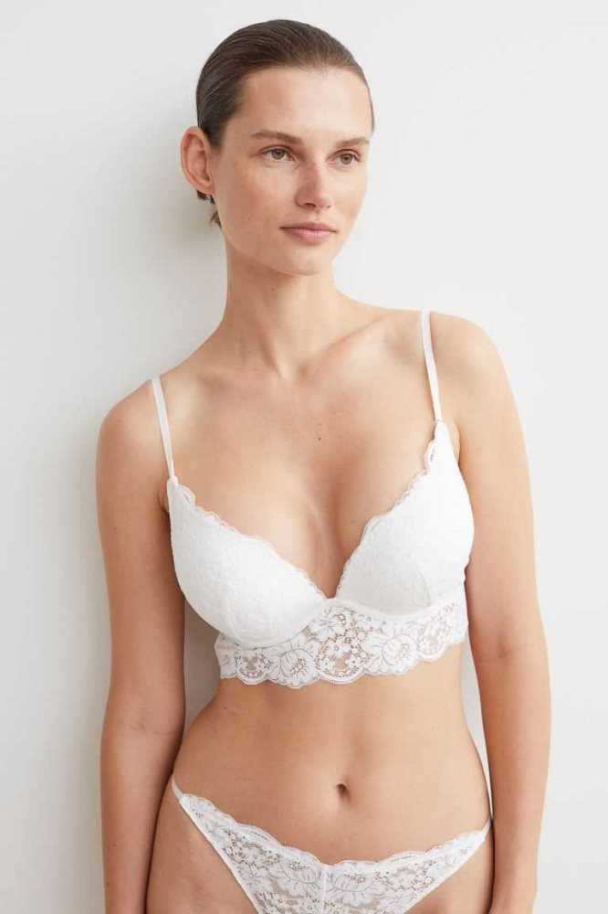 H&M Spitze Super Push-up Bralette Unterwäsche Damen Weiß | 6193-SIQCD