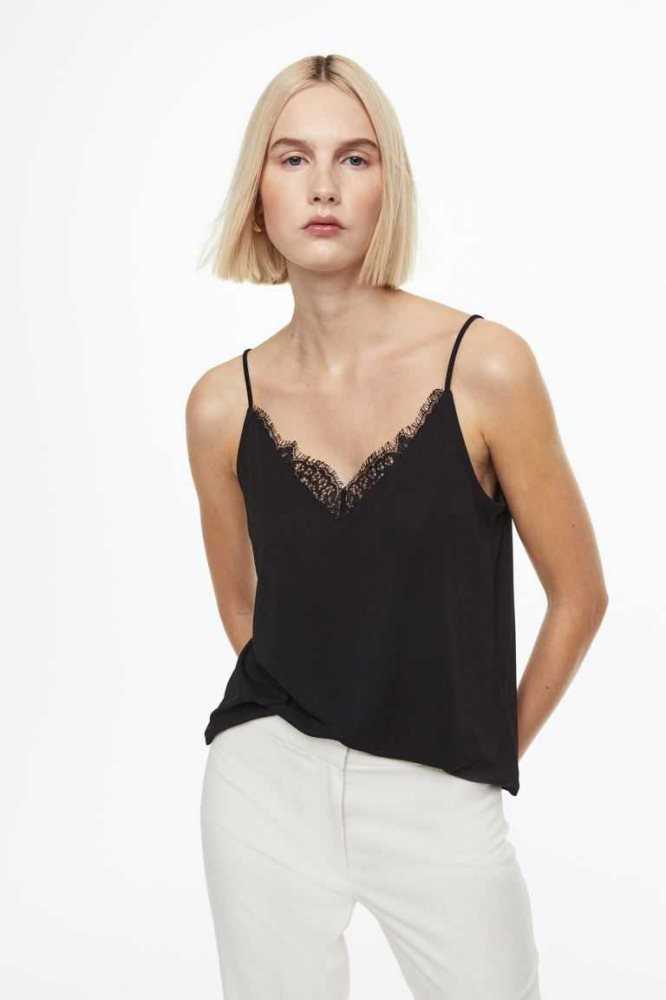 H&M Spitze-trimmed Camisole Oberteile Damen Weiß | 4073-HYRQM