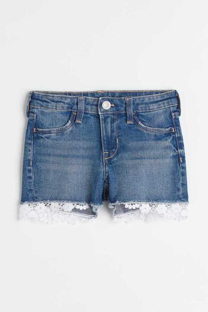 H&M Spitze-trimmed Denim Kurze Hose Kinder Hellblau | 3761-JANEP