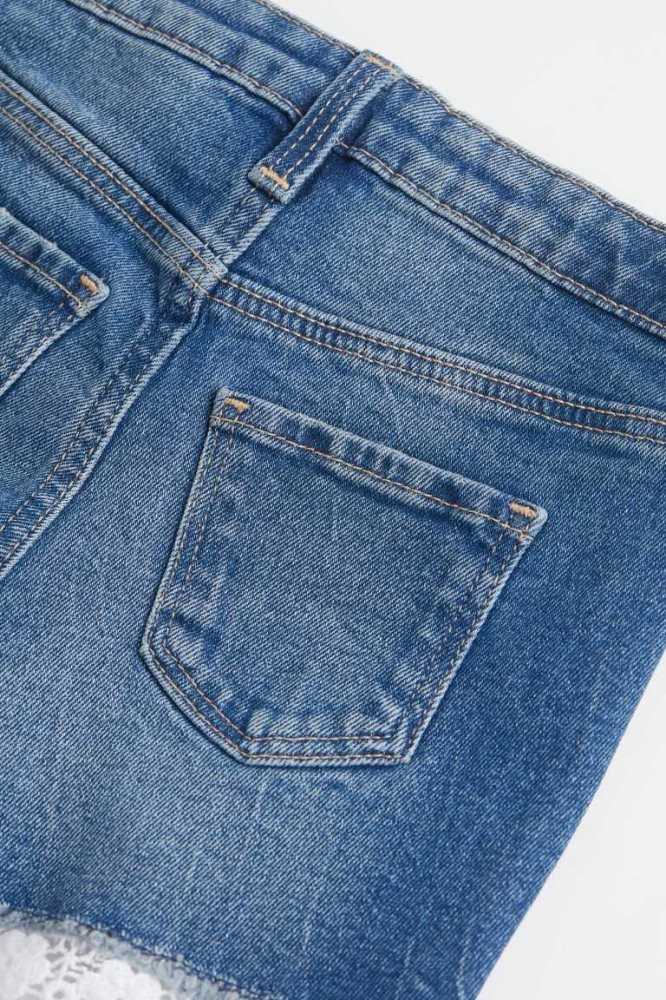 H&M Spitze-trimmed Denim Kurze Hose Kinder Hellblau | 3761-JANEP