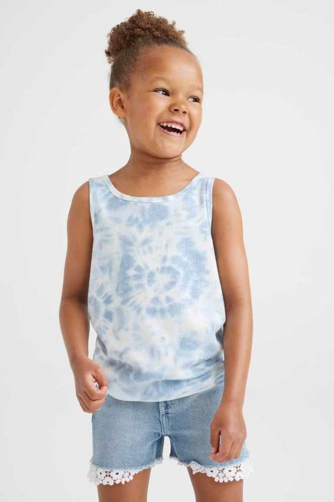 H&M Spitze-trimmed Denim Kurze Hose Kinder Blau | 6457-OVMLX