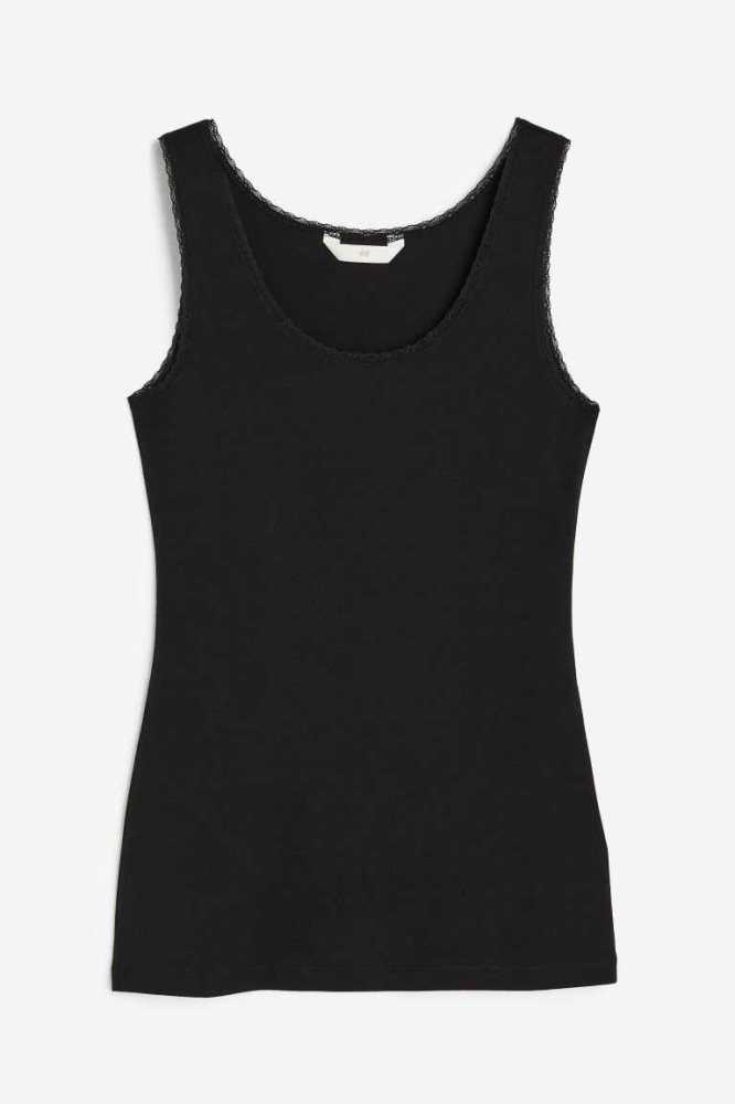 H&M Spitze-trimmed Tank Oberteile Damen Dunkelbeige | 0652-NIBRC