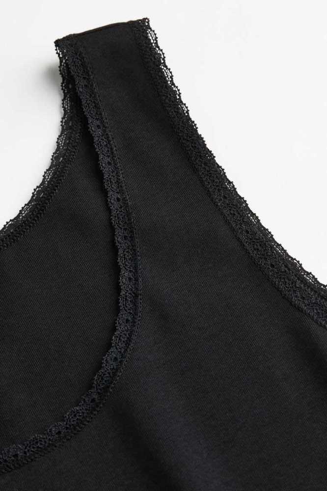 H&M Spitze-trimmed Tank Oberteile Damen Schwarz | 2351-PCWYU