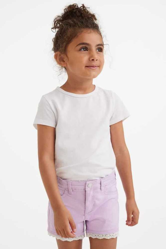 H&M Spitze-trimmed Twill Kurze Hose Kinder Hellbeige | 1045-BFNJH