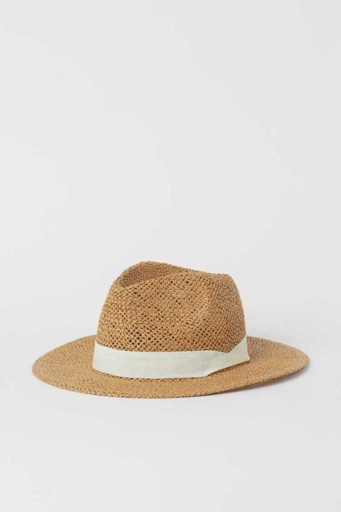 H&M Straw Hüte Damen Beige Schwarz | 4830-KNXHC