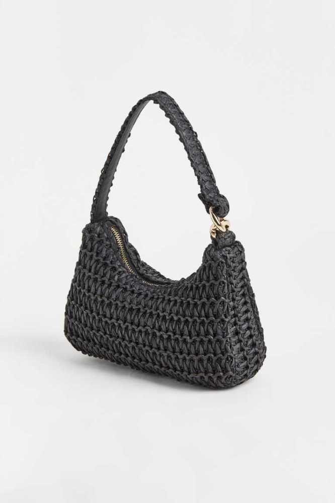 H&M Straw Shoulder Tasche Damen Schwarz | 4582-PUJHM