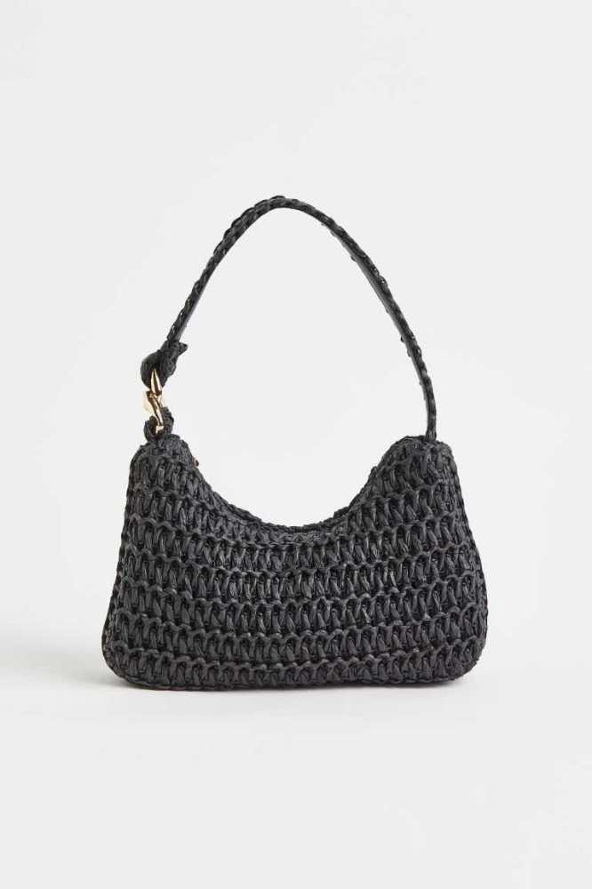 H&M Straw Shoulder Tasche Damen Schwarz | 4582-PUJHM