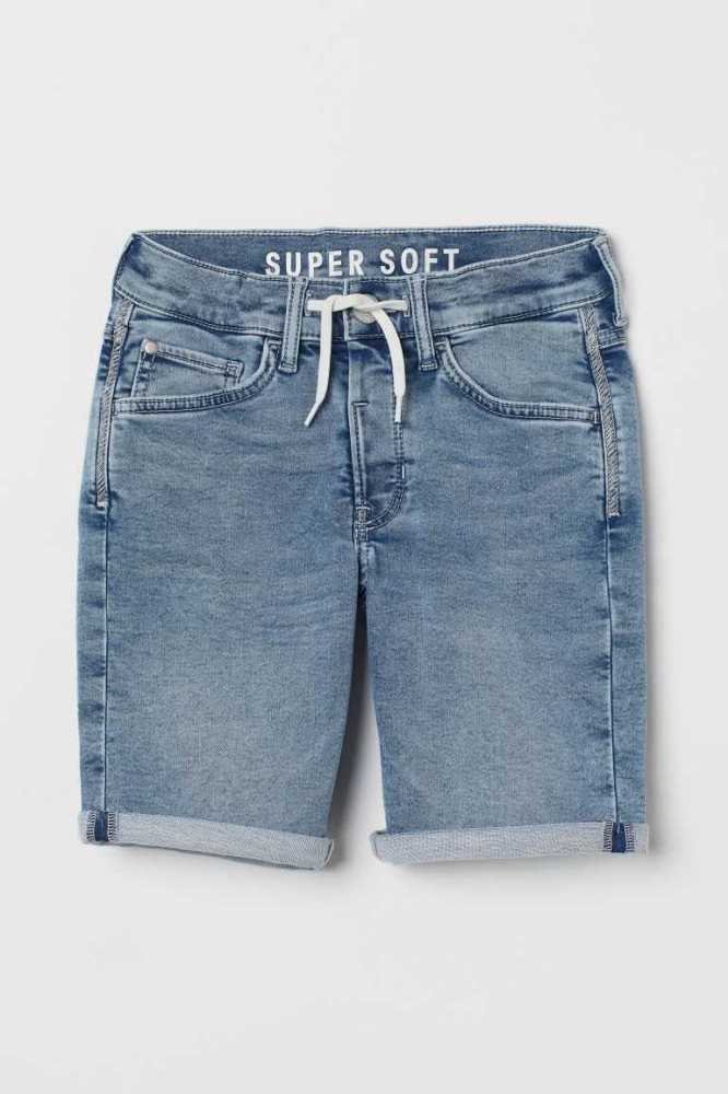 H&M Super Soft Slim Fit Kurze Hose Kinder Blau | 9126-STQFY