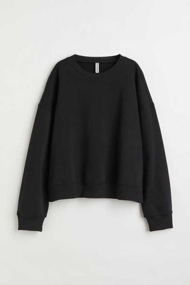 H&M Sweatshirt Damen Schwarz | 1023-ZTAHX