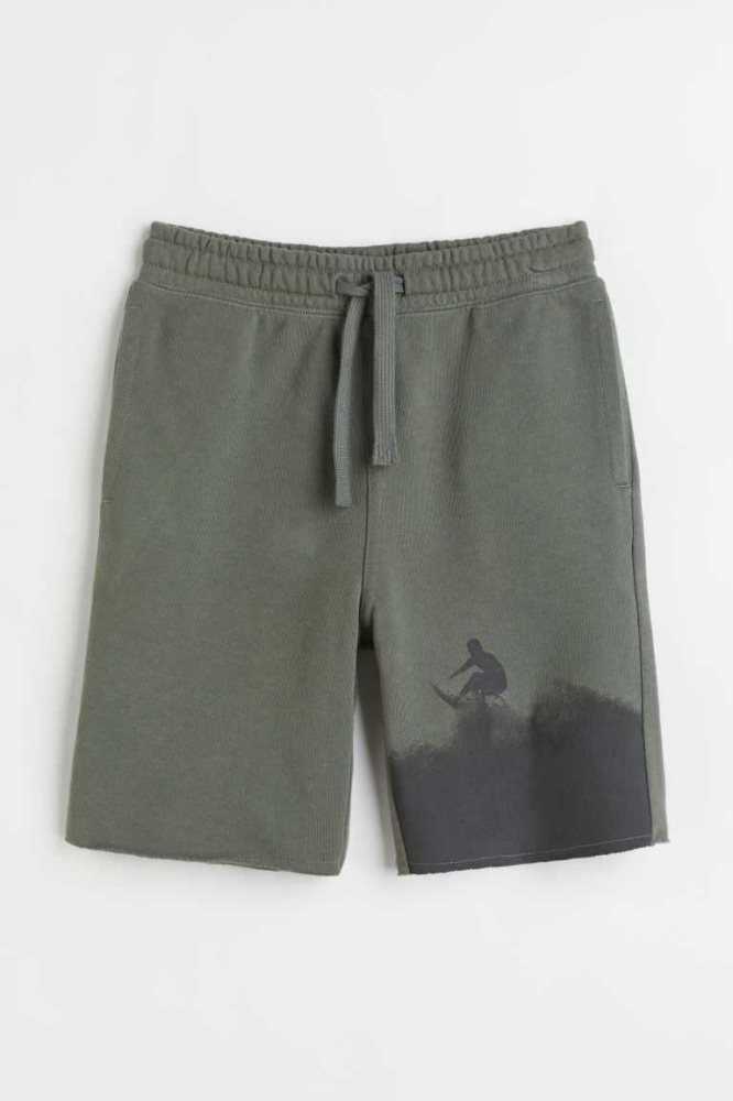 H&M SweatshortsMotif Kurze Hose Kinder Dunkelkhaki Grün | 2603-UAZET