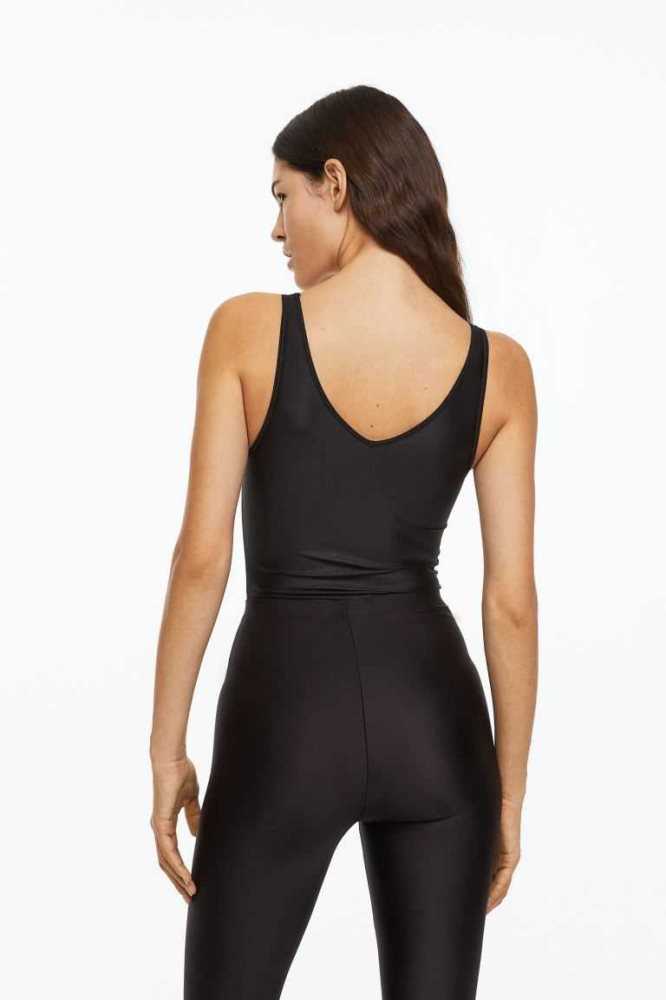 H&M Tanga Bodysuit Oberteile Damen Schwarz | 8470-ZVCJU