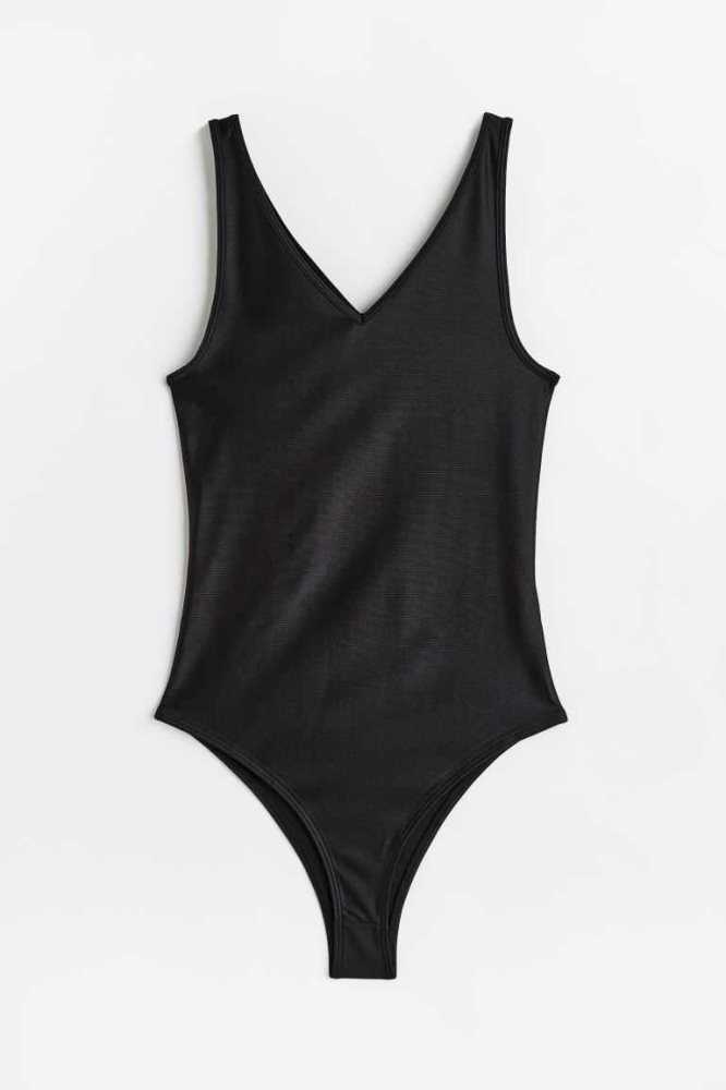 H&M Tanga Bodysuit Oberteile Damen Schwarz | 8470-ZVCJU