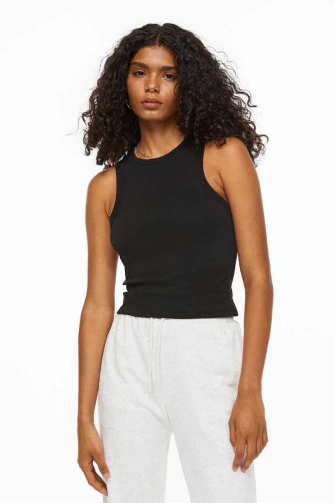 H&M Tank Oberteile Damen Schwarz | 3286-UAXOJ