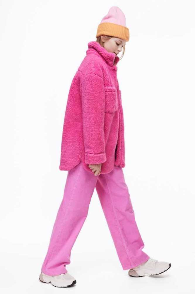 H&M Teddy Fleece JacketCollar Oberbekleidung Kinder Rosa | 1453-DTQVK