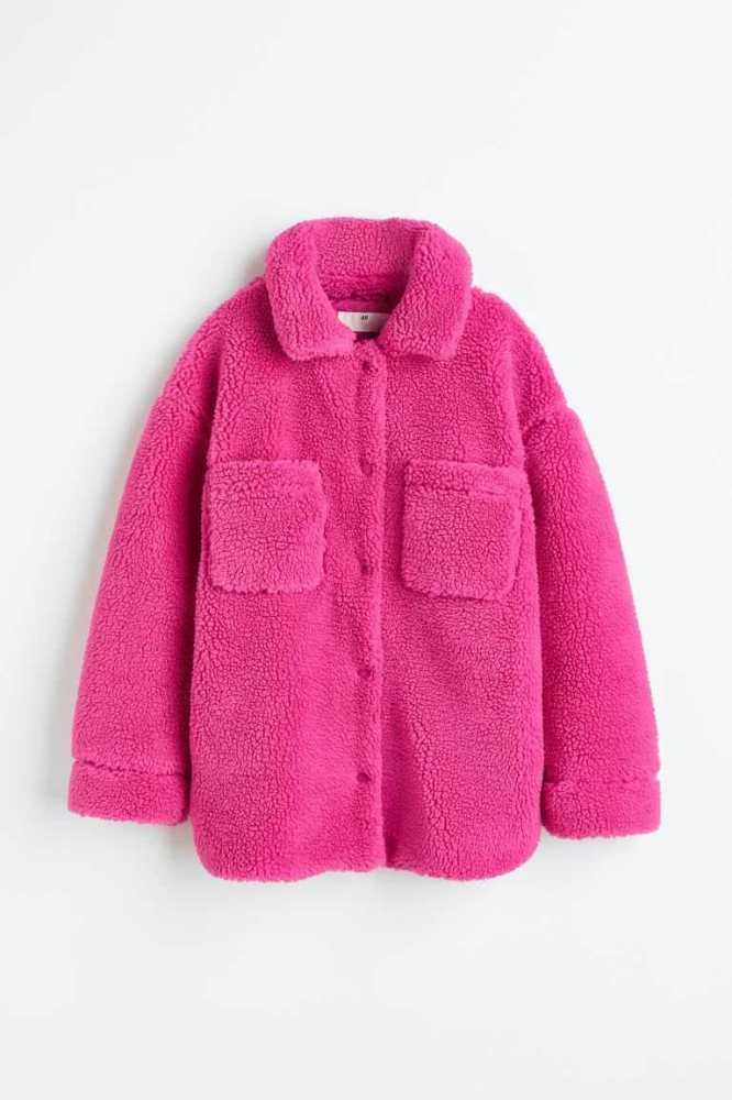 H&M Teddy Fleece JacketCollar Oberbekleidung Kinder Rosa | 1453-DTQVK