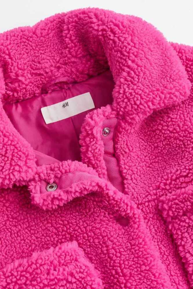 H&M Teddy Fleece JacketCollar Oberbekleidung Kinder Rosa | 1453-DTQVK