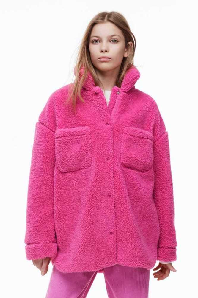 H&M Teddy Fleece JacketCollar Oberbekleidung Kinder Rosa | 1453-DTQVK