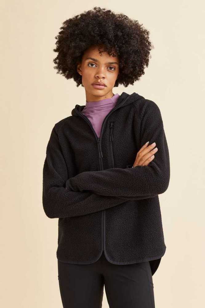 H&M Teddy Fleece Jacket Sportbekleidung Damen Schwarz | 0396-VUKRI