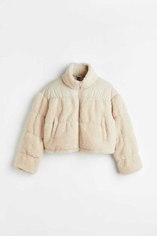 H&M Teddy Gepolstert Jacke Damen Hellbeige | 9853-YVIHA