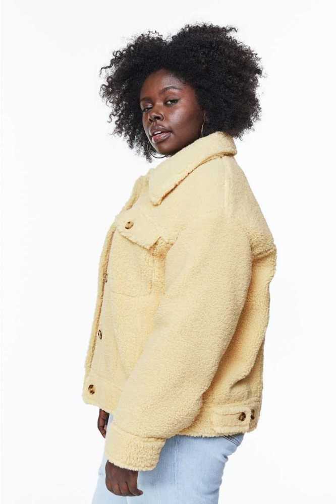 H&M Teddy Jacke Damen Hellbeige | 9825-RPDSA