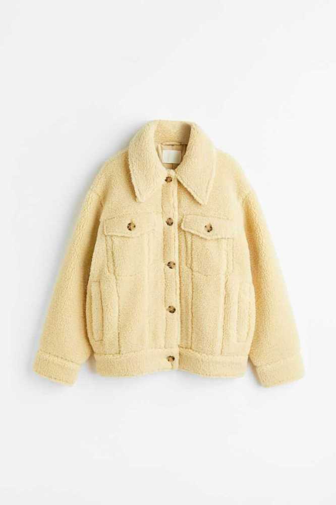 H&M Teddy Jacke Damen Hellbeige | 9825-RPDSA