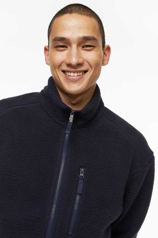 H&M Teddy Jacket Sportbekleidung Herren Navy Blau Braun | 8297-ZRGYD