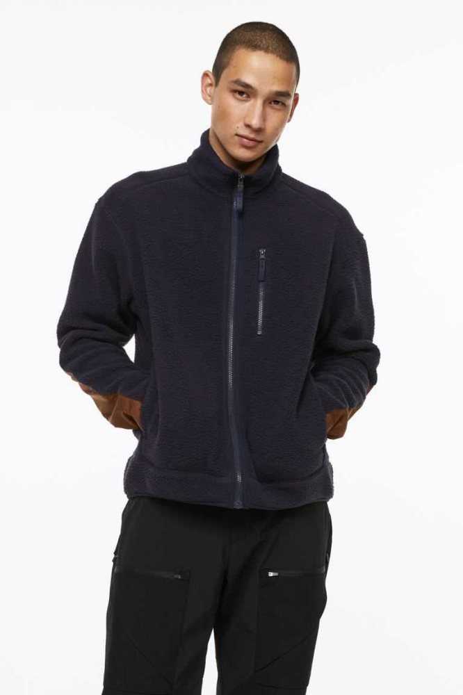 H&M Teddy Jacket Sportbekleidung Herren Navy Blau Braun | 8297-ZRGYD