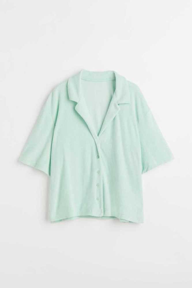 H&M Terry Beach Shirt Bluse Damen Hellmintfarben Grün | 4321-JQAUC