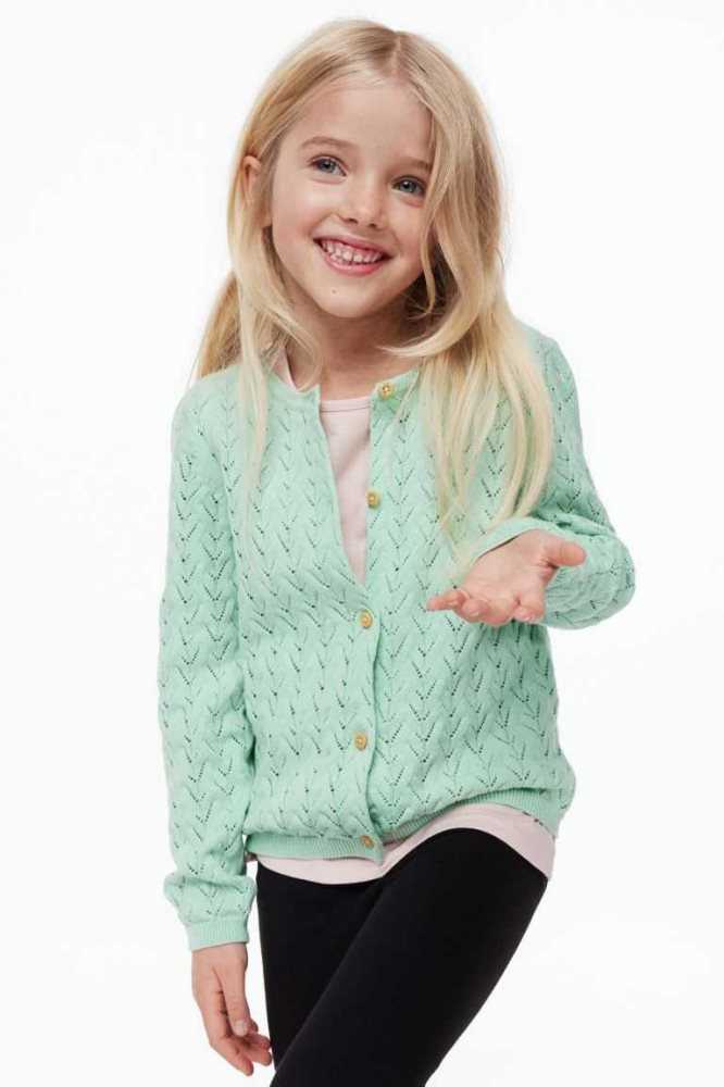 H&M Textured-knit Baumwoll Strickjacke Kinder Hellgrün | 3190-MVWCR