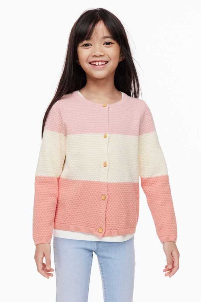 H&M Textured-knit Baumwoll Strickjacke Kinder Hellgrün | 3190-MVWCR