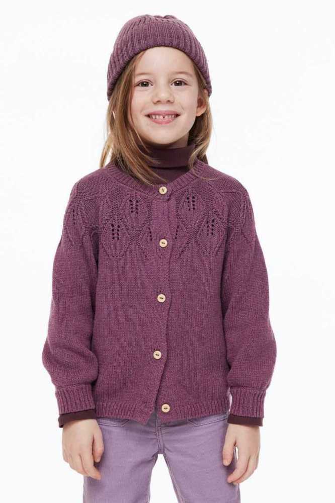 H&M Textured-knit Baumwoll Strickjacke Kinder Dunkelrot | 9645-MDNZF