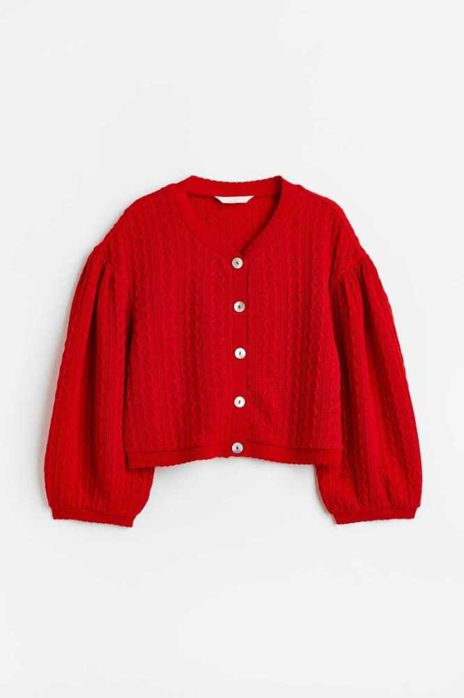 H&M Textured-knit Cardigan Pullover Damen Rot | 1680-KPLEJ