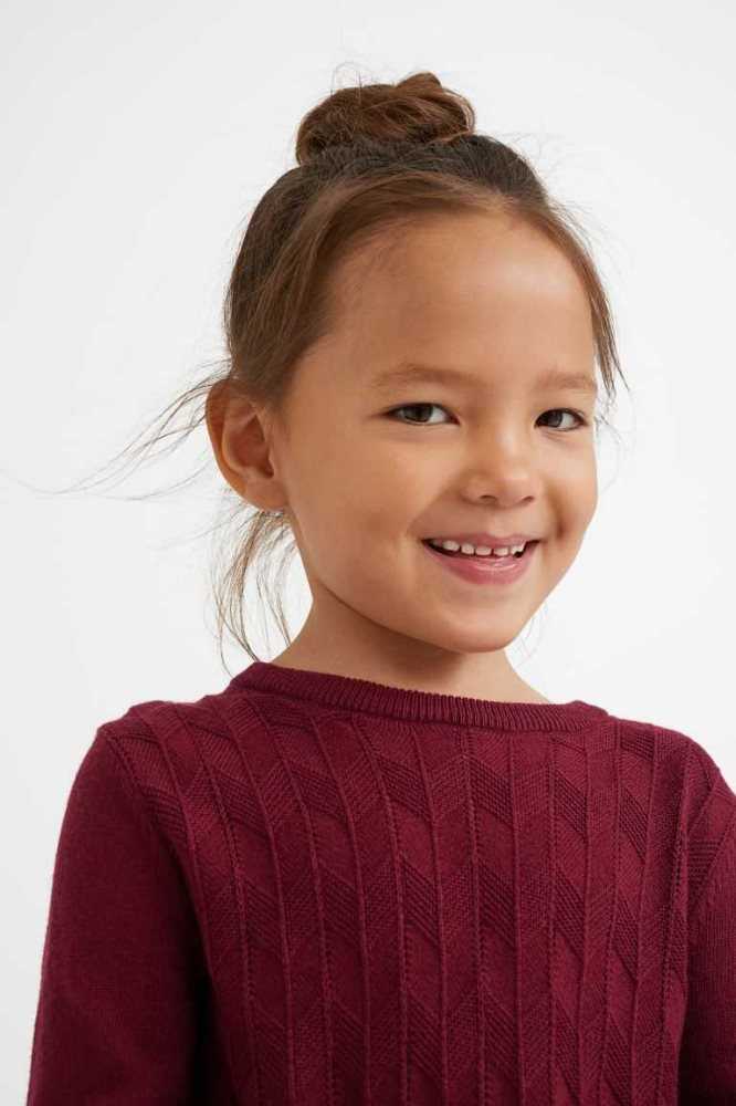 H&M Textured-knit Kurzes Kleid Kinder Dunkelrot | 4879-KQTYC