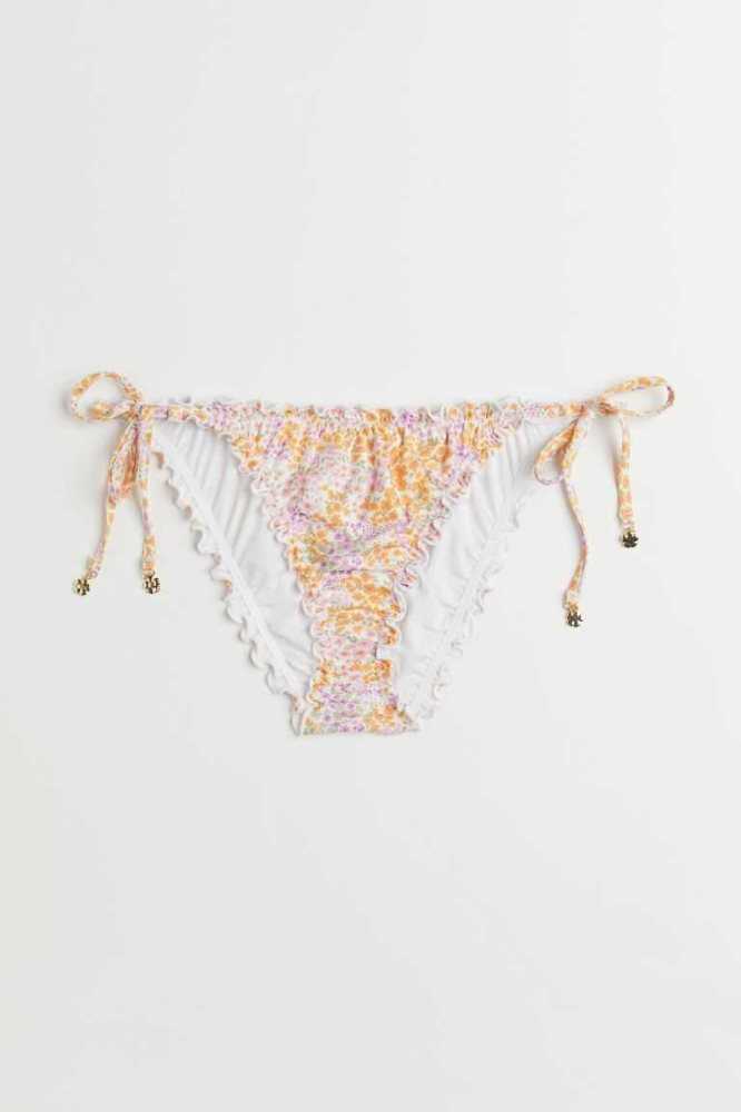 H&M Tie Bikini Bottoms Strandkleidung Damen Weiß | 8091-JWFEM