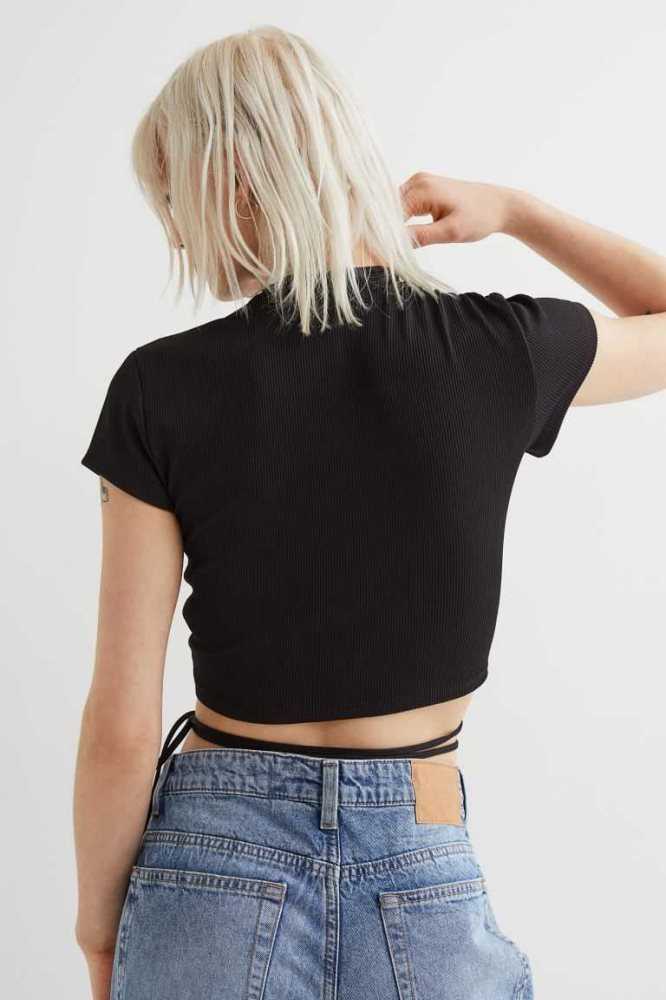 H&M Tie-detail Crop Oberteile Damen Weiß | 0396-YCIWD