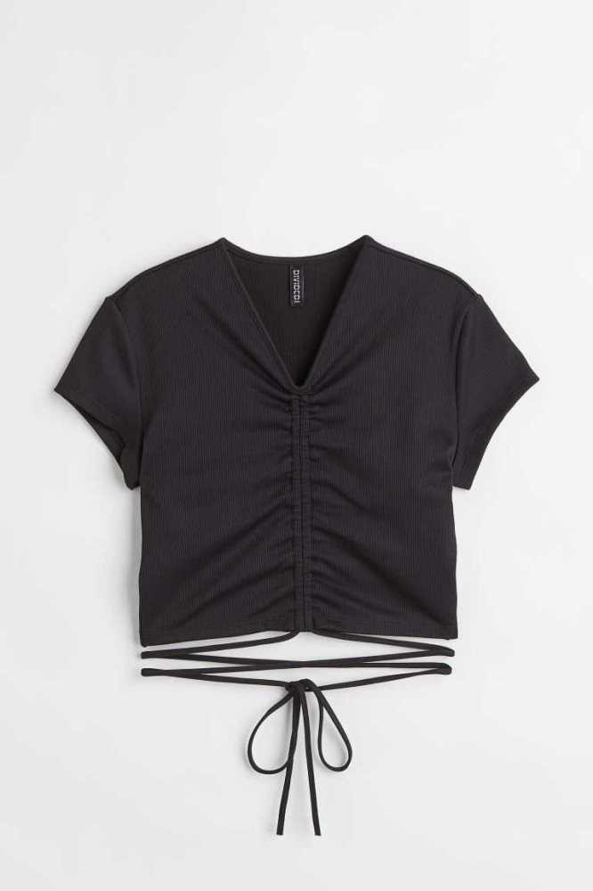 H&M Tie-detail Crop Oberteile Damen Weiß | 0396-YCIWD