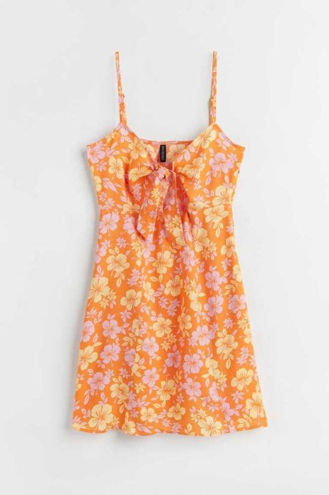 H&M Tie-detail Cut-out Kleider Damen Orange | 3512-TKJOZ