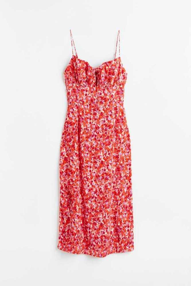 H&M Tie-detail Kleider Damen Rot | 0853-EAIYJ