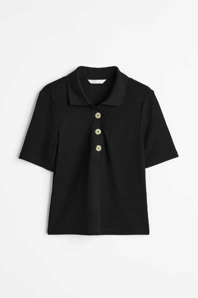 H&M TopCollar Oberteile Damen Schwarz | 7280-NKUIG