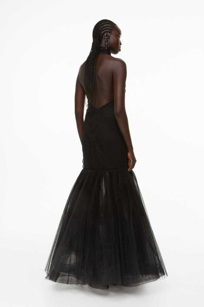 H&M Tulle Evening Gown Kleider Damen Schwarz | 5423-IWMOJ