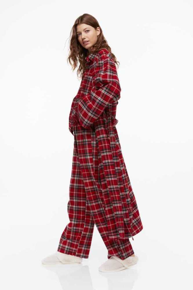 H&M Twill Bathrobe Nachtwäsche Damen Rot | 4560-IEWDC