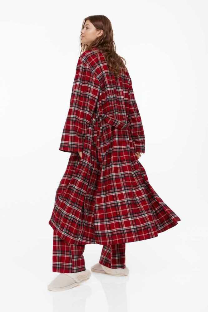 H&M Twill Bathrobe Nachtwäsche Damen Rot | 4560-IEWDC