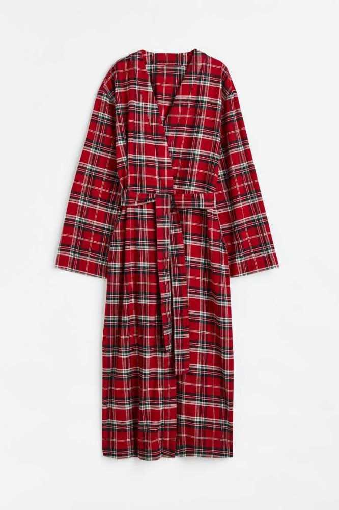 H&M Twill Bathrobe Nachtwäsche Damen Rot | 4560-IEWDC