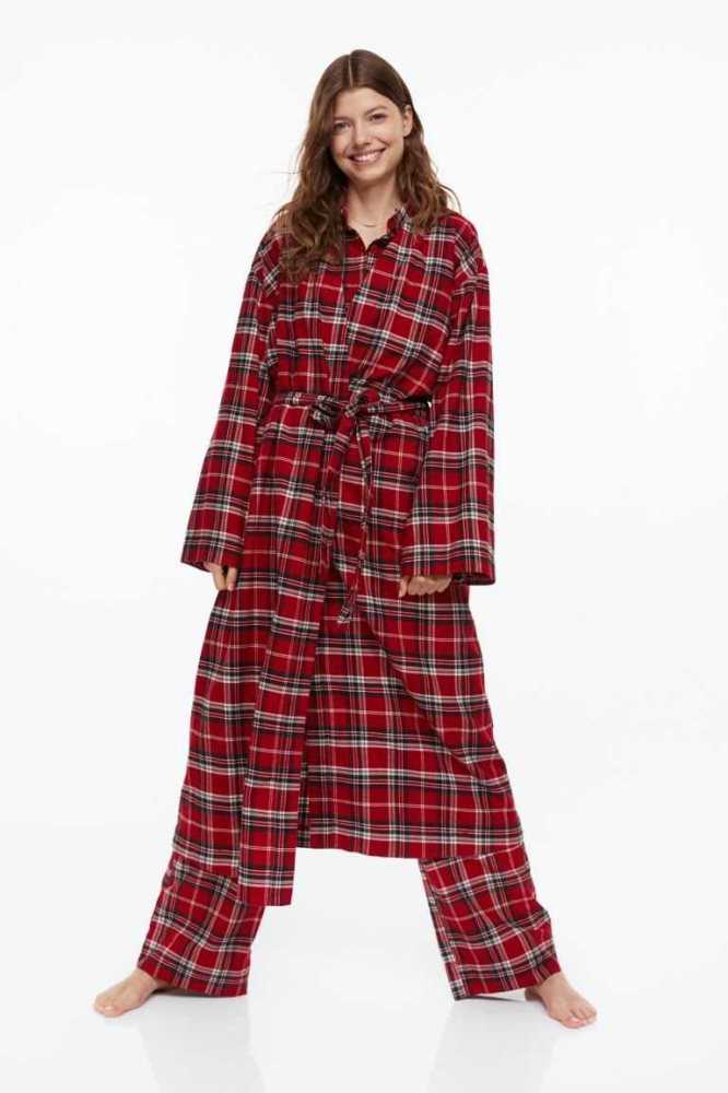 H&M Twill Bathrobe Nachtwäsche Damen Rot | 4560-IEWDC