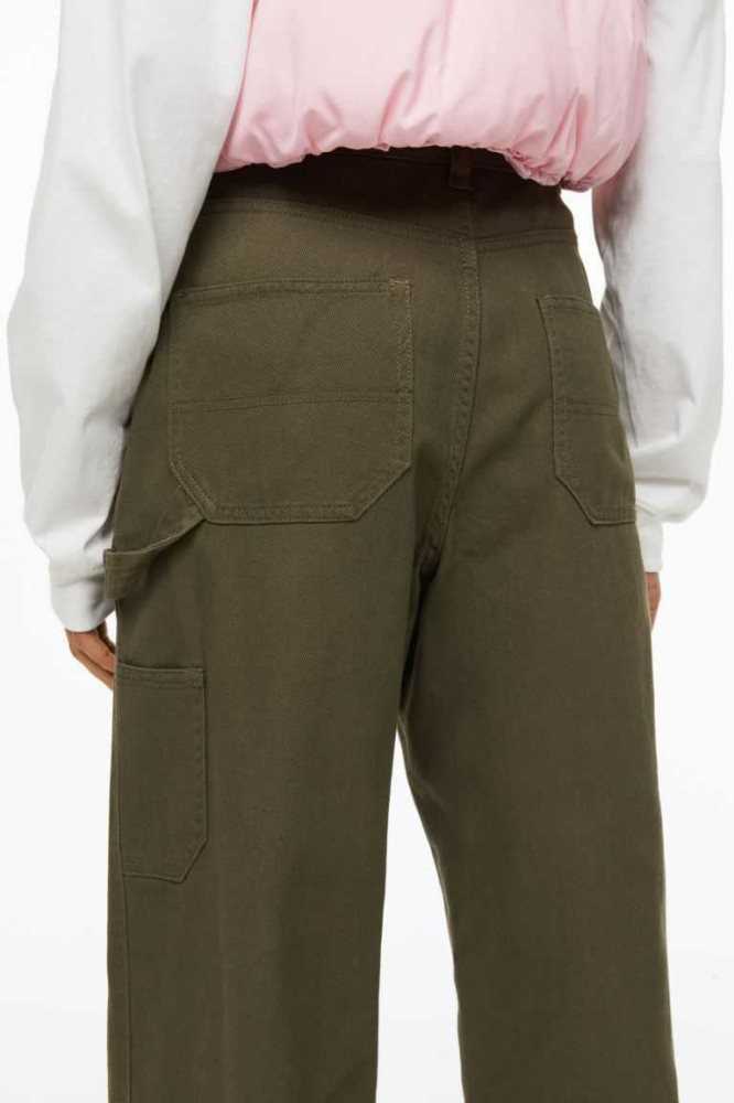 H&M Twill Cargo Hose Damen Dunkelkhaki Grün | 8729-YMVPK