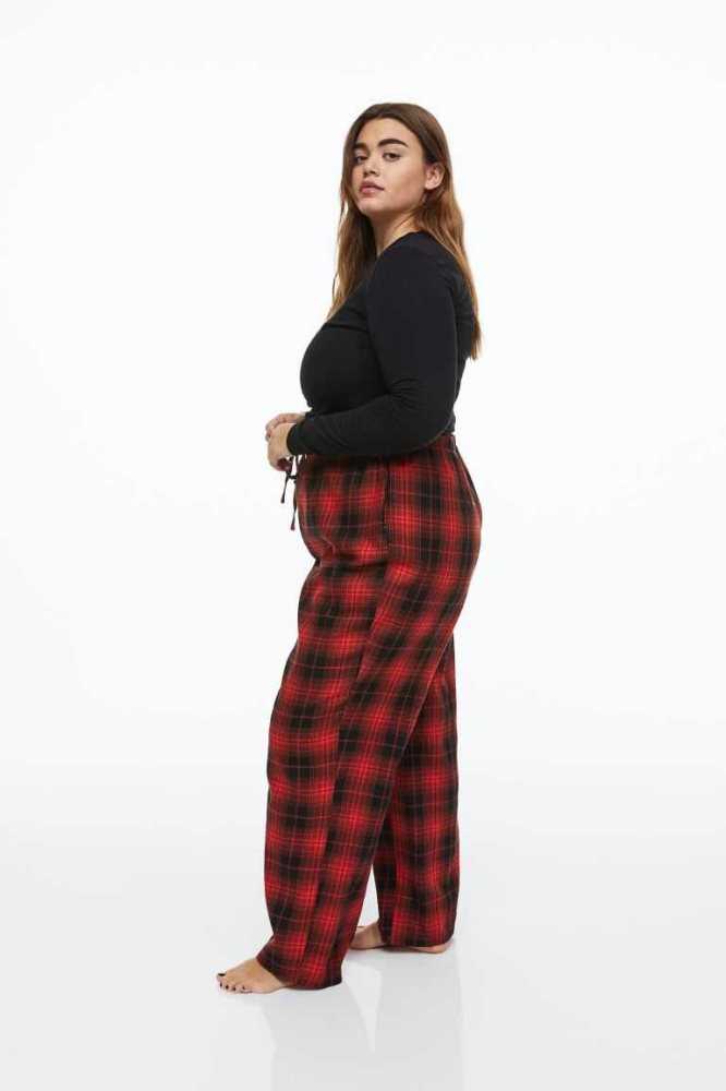 H&M Twill Pajama Pants Nachtwäsche Damen Rot | 6014-TVUML